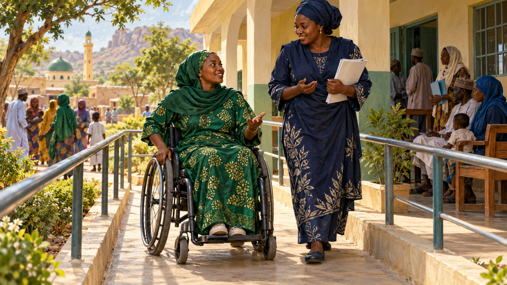 Campaign artwork showing accessible entry to a community service centre