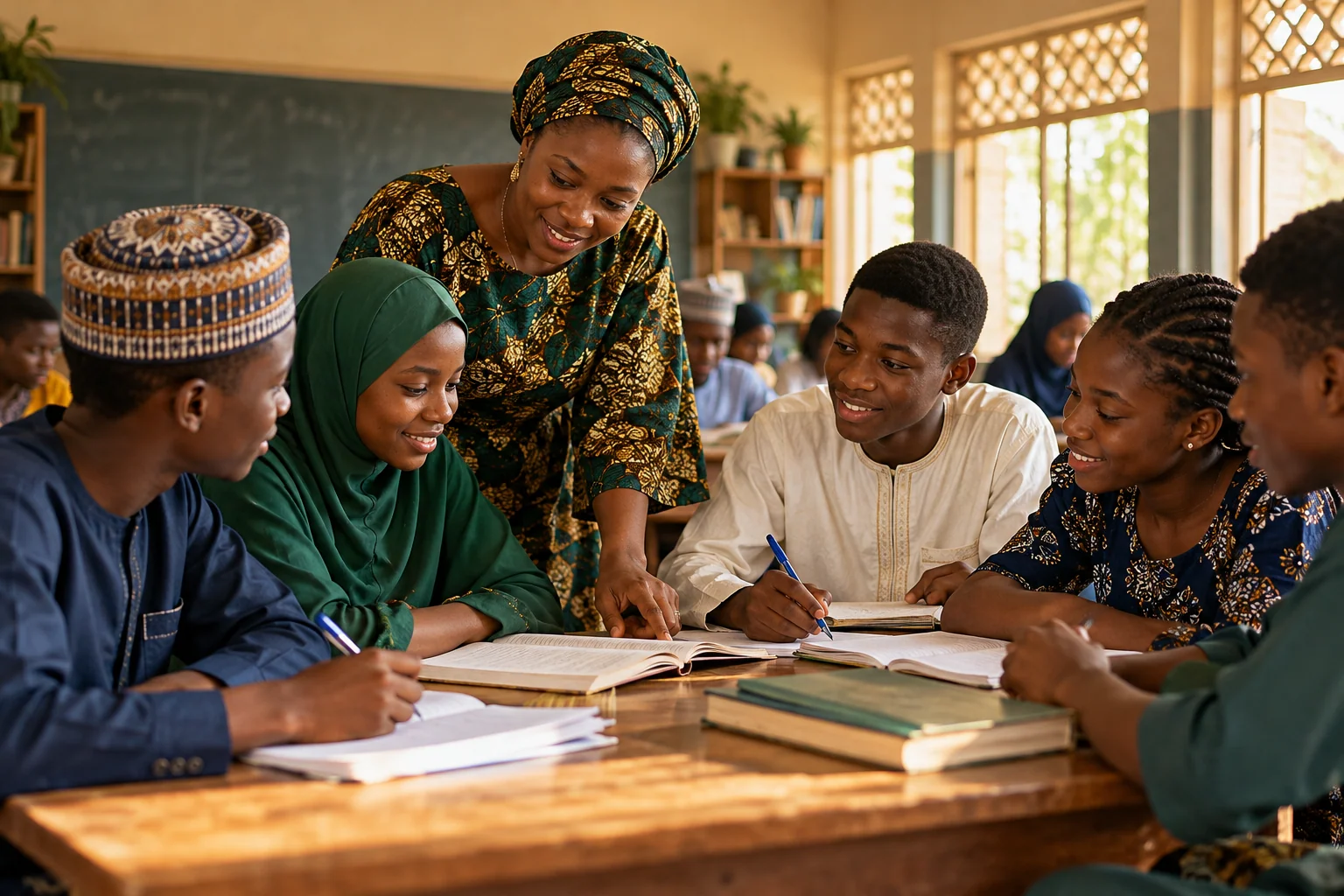 Illustrative scene of collaborative learning in a Nigerian classroom