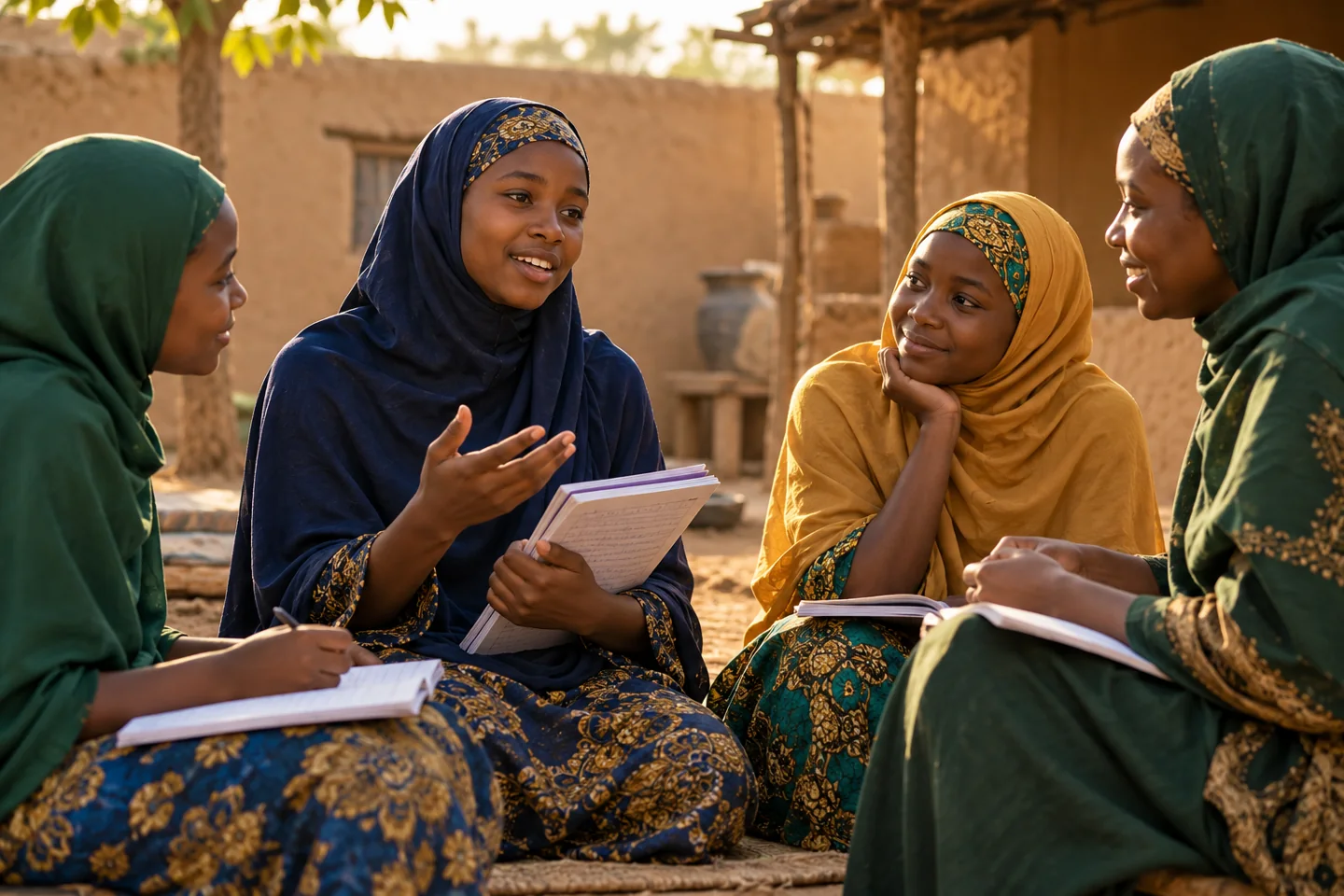 Conceptual scene of girls in a learning circle