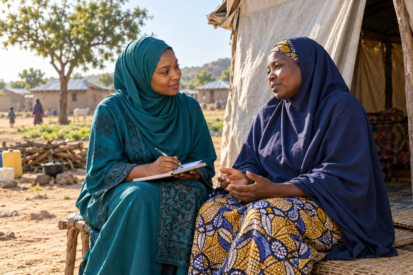 Conceptual scene of women discussing community priorities
